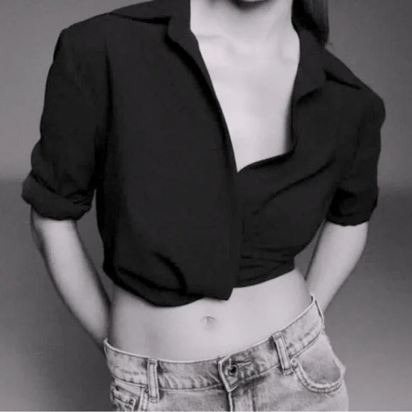 NWT ZARA PLEATED CROP TOP, Black, Size XXL - Picture 4 of 16